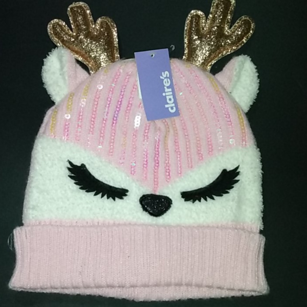 NWT! "CLAIRES" sparkly pink knit designer hat